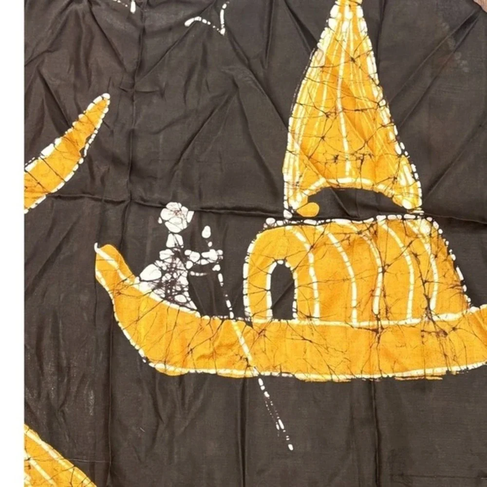 Vintage‎ Silk Scarf Narrative Print Batik Artisan Shawl Wrap Wearable Art Global